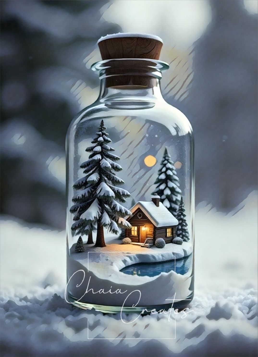 Winter Cabin Scene in a Bottle