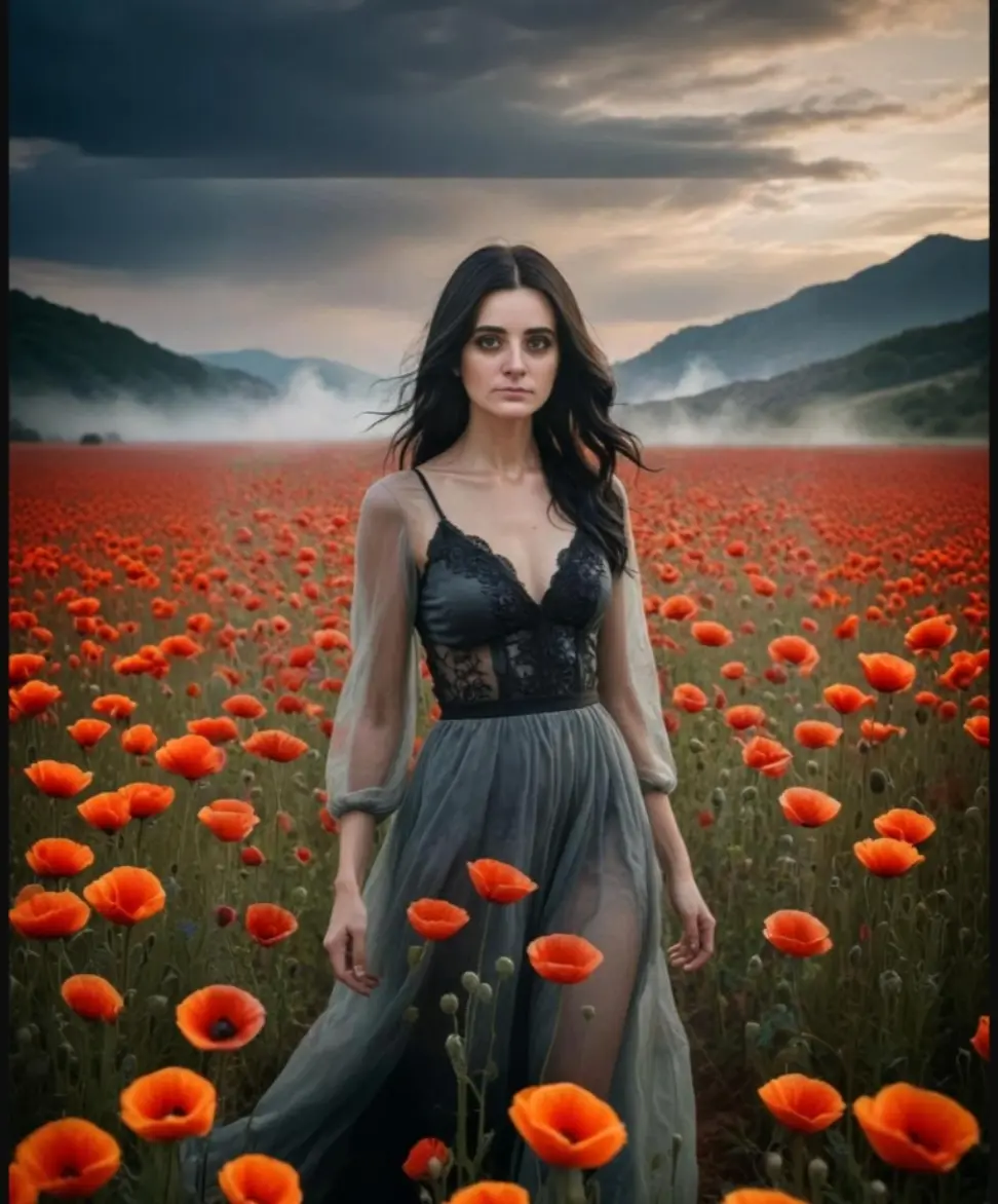 I See Red | Poppy Field Portrait & Atmospheric Digital Art