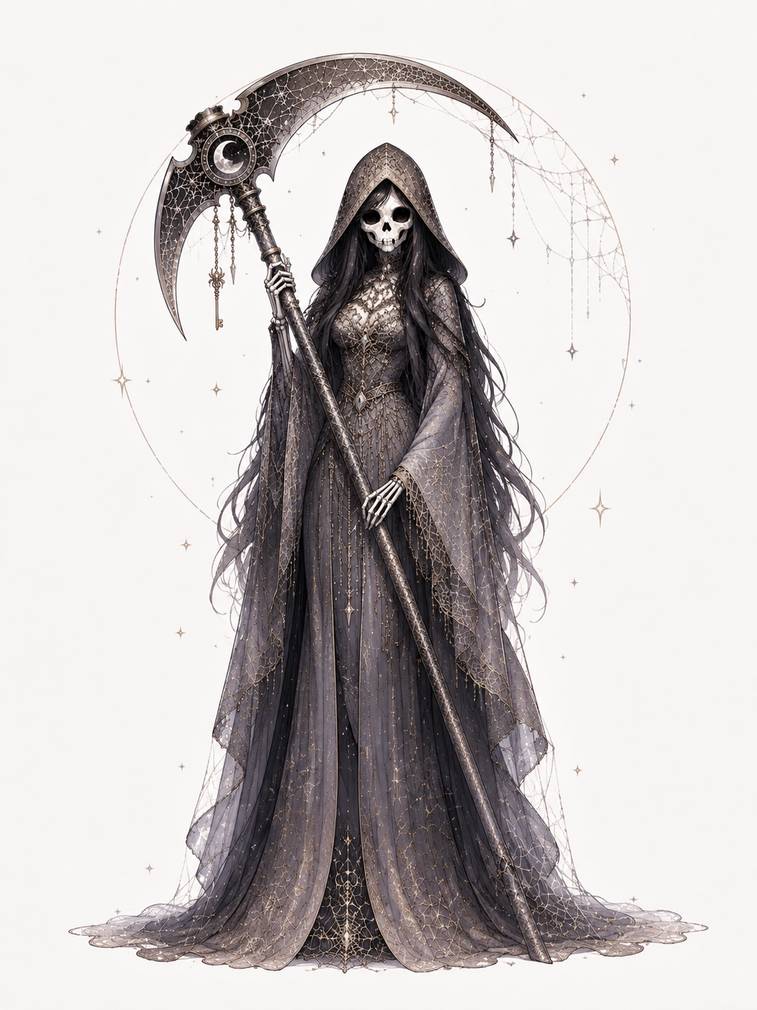Ariadne Mourningstar, Webbound Reaper | Gothic Grim Reaper & Spiderweb Fantasy Art