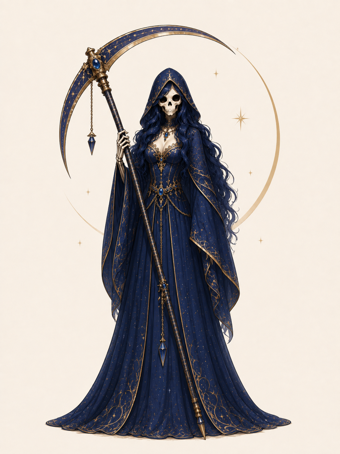 Lapis Lazuli Requiem | Blue & Gold Celestial Grim Reaper Art