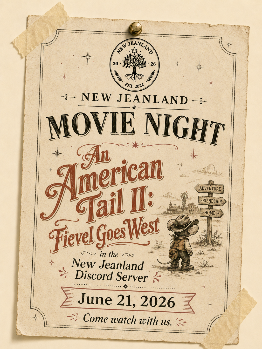 Upcoming Movie Night: An American Tail: Fievel Goes West