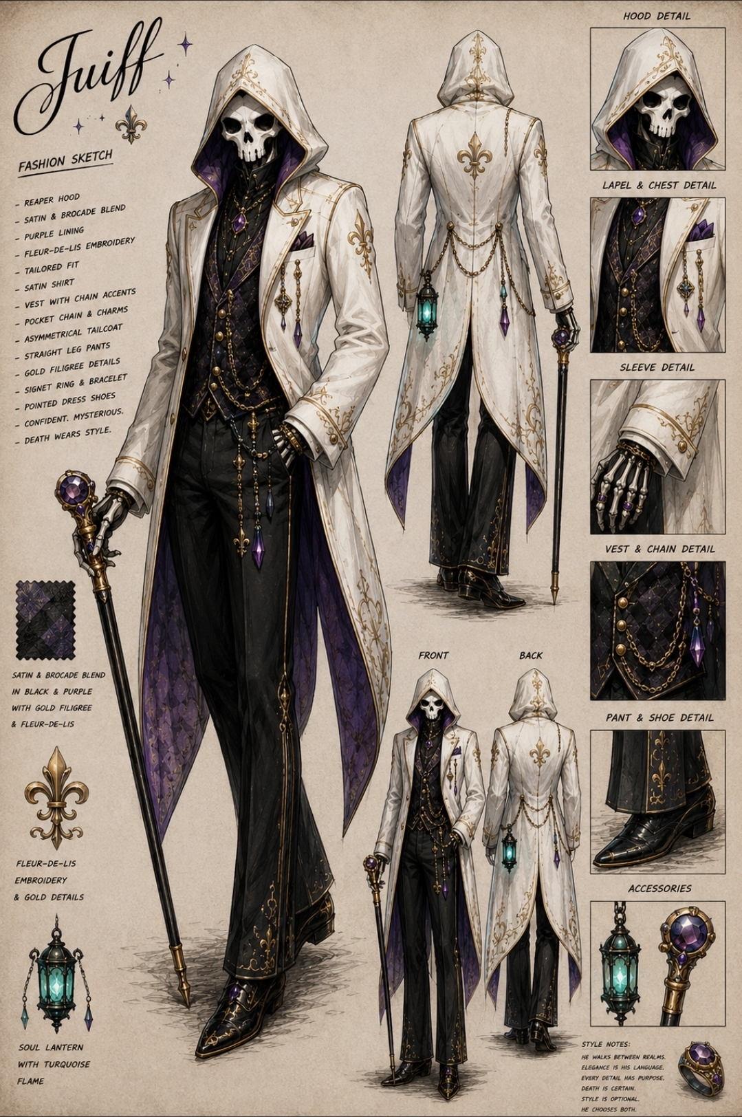 Juiff Fashion Sketch | Reaper Tailcoat Suit | Fantasy Menswear Illustration