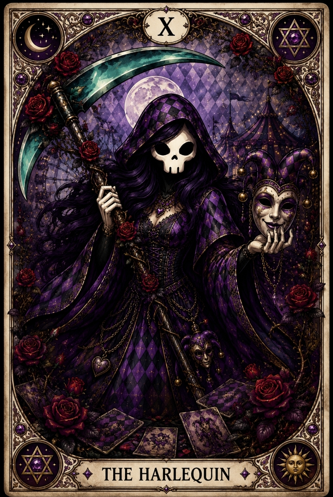 Little Miss Karma Tarot Card: The Harlequin