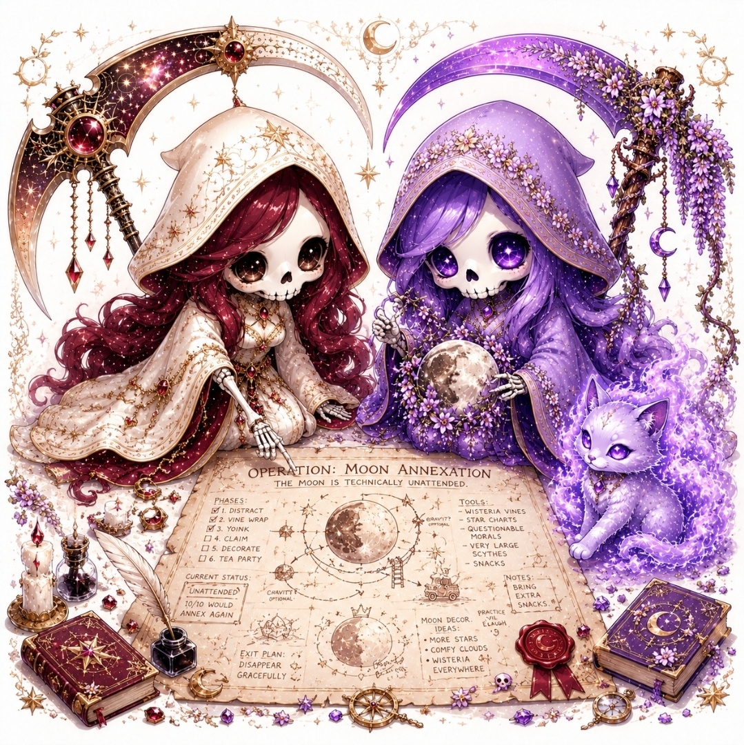 The Moon Is Technically Unattended | Chibi Reaper Illustration & Fantasy Digital Art